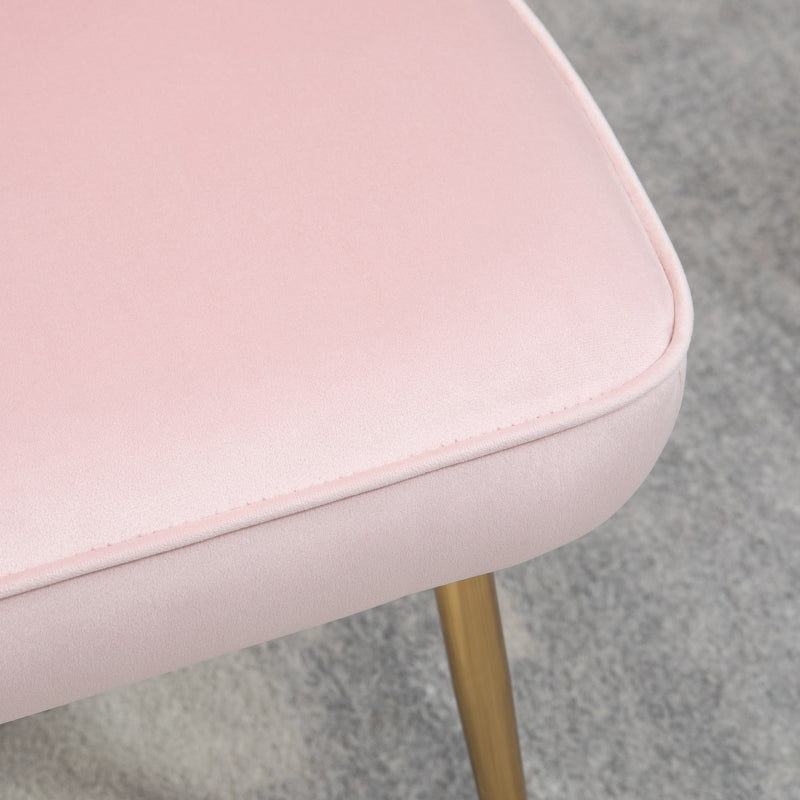 Set of 2 Velvet Upholstered Dining Chairs with Gold Metal Legs, Stylish Lounge Chairs for Living Room, Pink