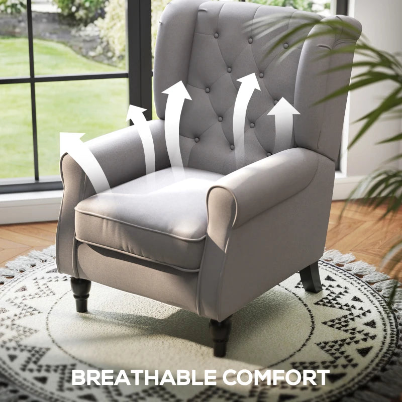 Retro Wingback Accent Chair with Button Tufting and Wooden Frame for Living Room or Bedroom, Grey