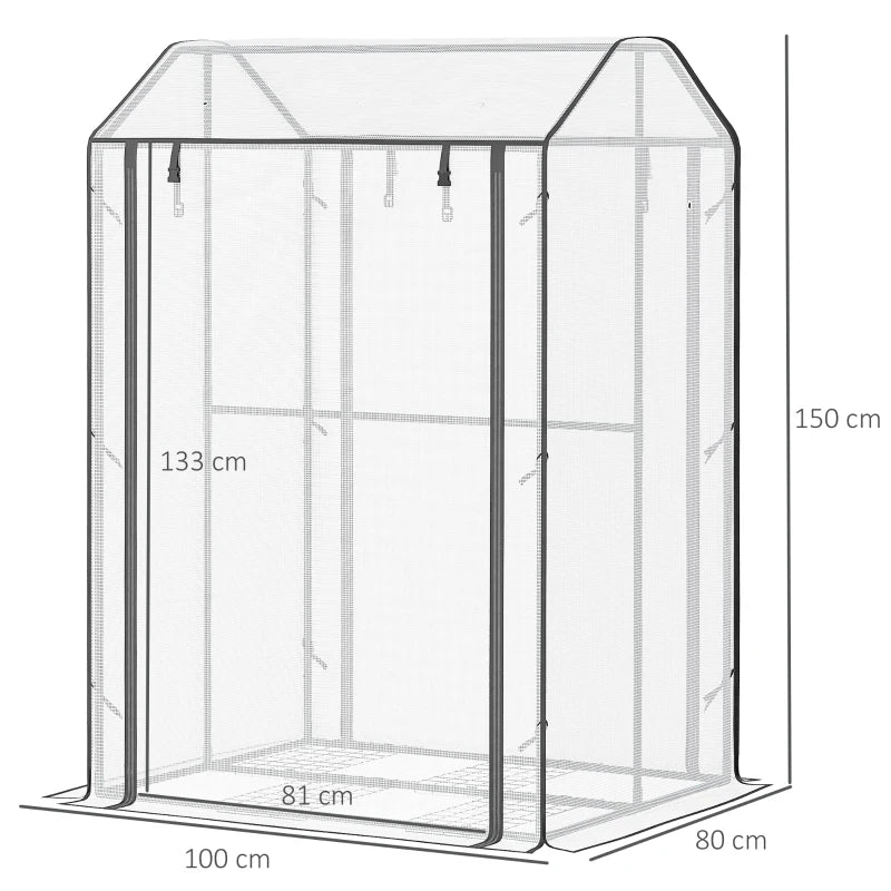 Portable White Mini Greenhouse with 4 Shelves for Plants, 100x80x150cm