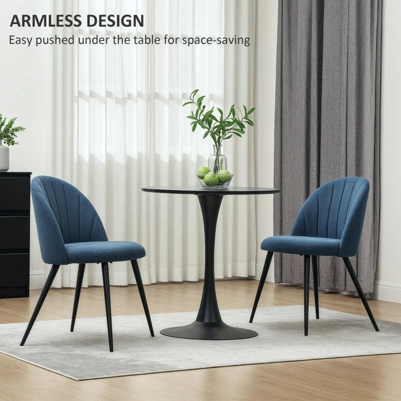 Modern Blue Dining Chairs Set of 2 - Upholstered Kitchen Chairs with Metal Legs, Shell Backrest & Padded Seat for Home