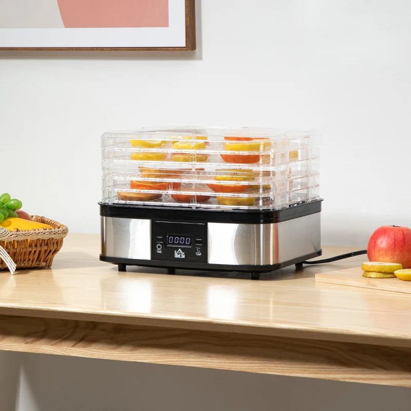 5-Tier Stainless Steel Food Dehydrator - 245W Adjustable Temperature & Timer, LCD Display for Fruits, Vegetables, Jerky & Pet Treats