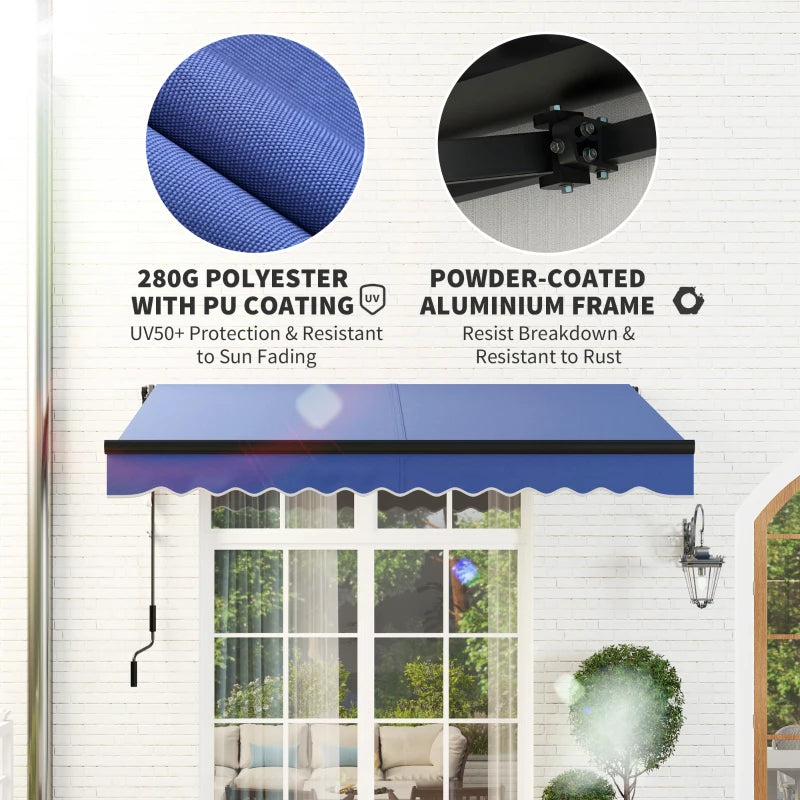 3 x 2.5m Blue Electric Awning with LED Light & Remote Controller - Aluminium Frame DIY Retractable UV50+ Sun Shade Canopy for Garden, Patio, Deck, Door, Window