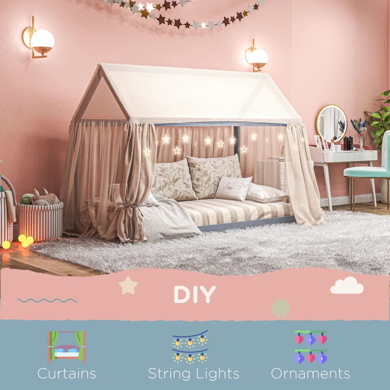 Scandinavian Style Single Bed Frame - Grey Pine Wood Base for 90x190cm Mattress - Modern Wooden Bed Design