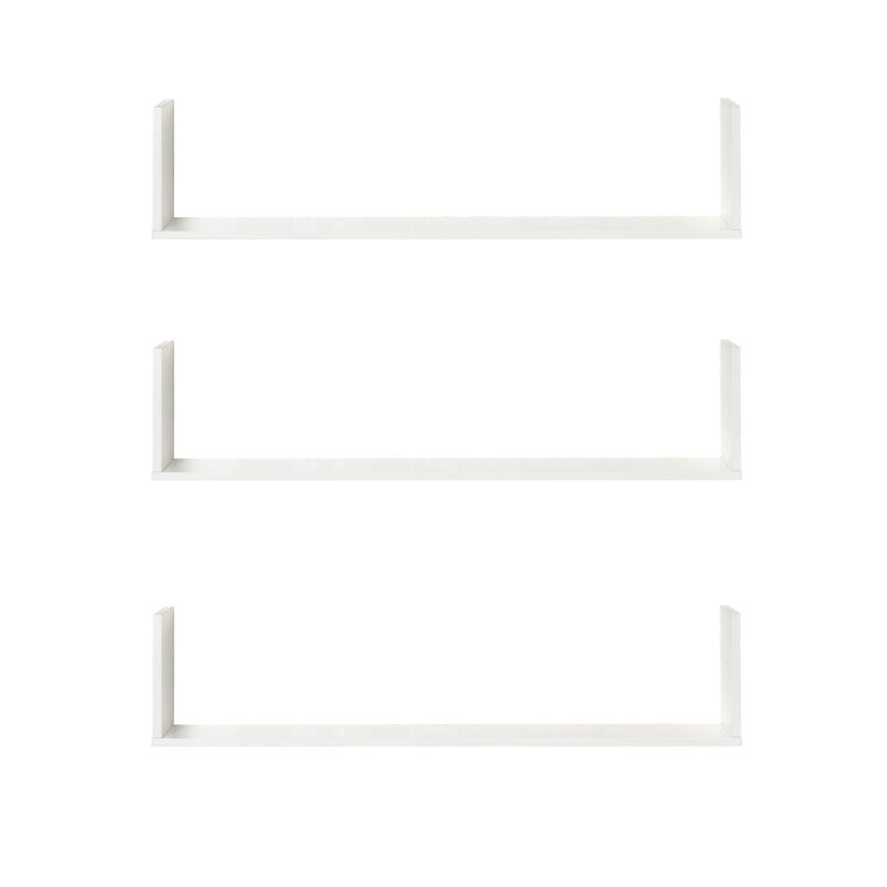 Set of 3 White Wooden U-Shaped Floating Shelves - Wall Mounted Bookshelf for Bedroom, Living Room, Kitchen Storage & Display