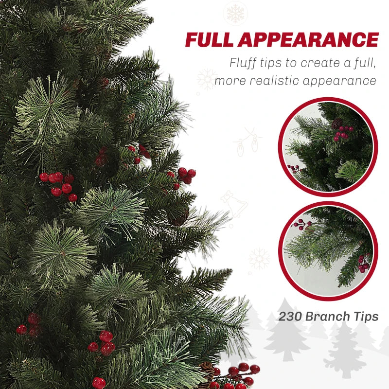 4ft Artificial Christmas Tree with 100 Warm White LED Lights, Red Berries & Pine Cones, 8 Modes, Retro Base