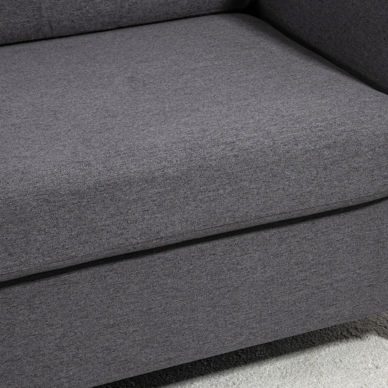 Modern Compact Loveseat Sofa for Living Room with Wooden Legs and Armrests in Dark Grey