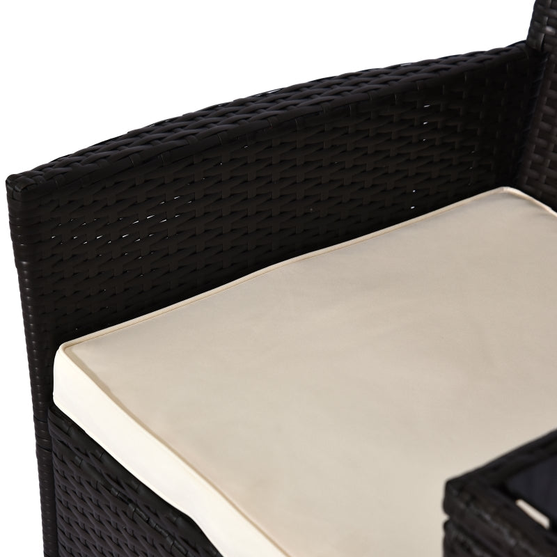 Dark Brown Rattan 2-Seater Outdoor Patio Loveseat with Drink Table