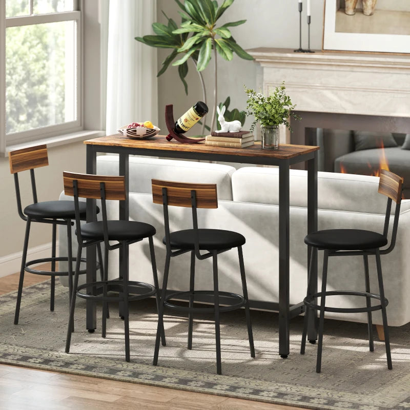 Rustic Brown Rectangular Bar Table - Wood Effect Pub Coffee Table for Small Spaces, Breakfast Dining & Kitchen - Industrial Style