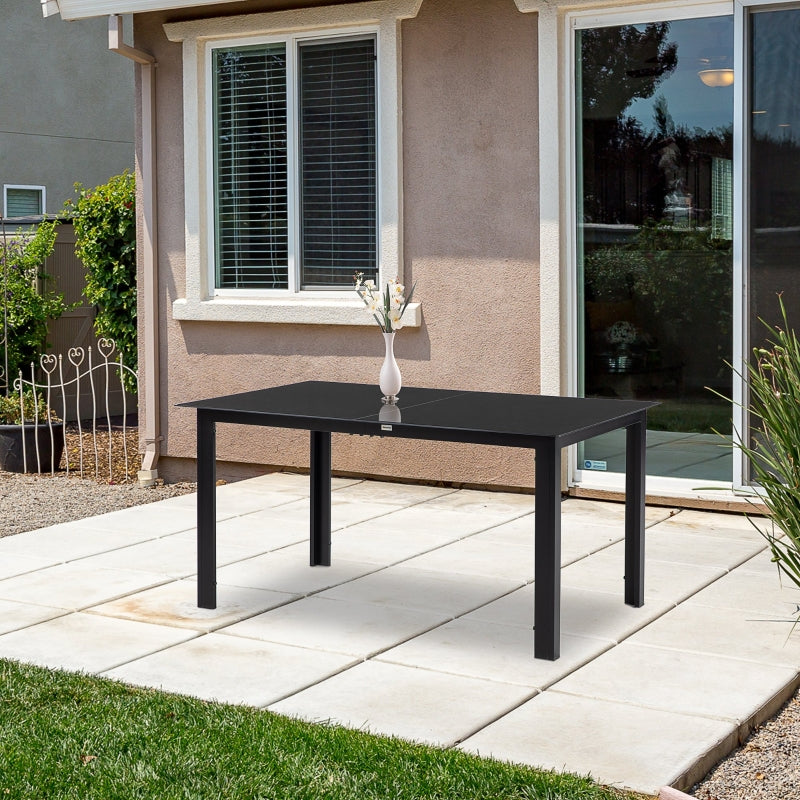 Black 6-Seater Outdoor Aluminium Dining Table with Glass Top