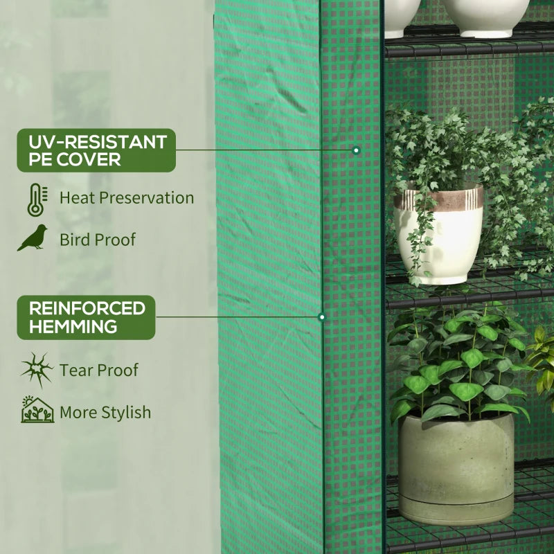 Portable Green 4-Tier Mini Greenhouse with Roll-Up Door, 170x120x50cm