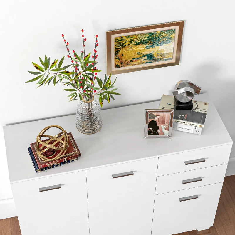 Modern High Gloss White Sideboard Storage Cabinet with Adjustable Shelves and Drawers for Living Room