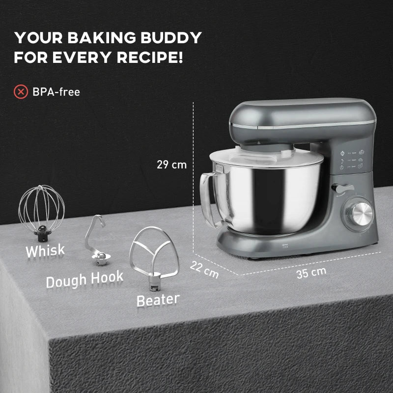Premium 1300W Silver Kitchen Stand Mixer with Accessories - Powerful, Versatile, Ideal for Baking and Cooking Enthusiasts