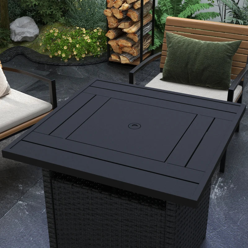 50,000 BTU Black Fire Pit Table with Cover - 72.5 x 72.5cm Outdoor Heating Solution