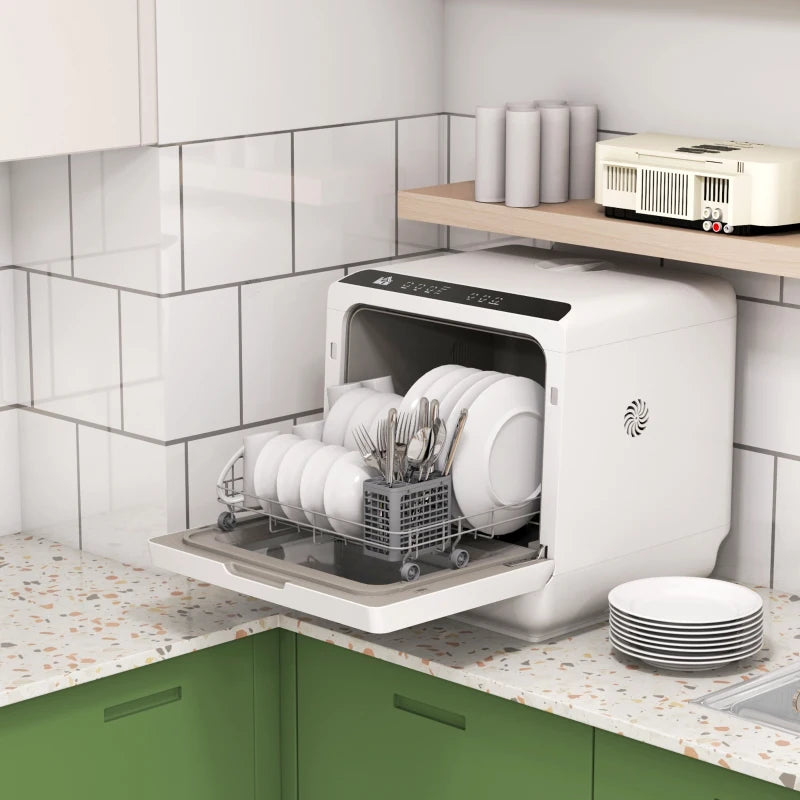 Compact Six-Programme Countertop Dishwasher - Energy Efficient, White Finish, Perfect for Small Kitchens and Apartments