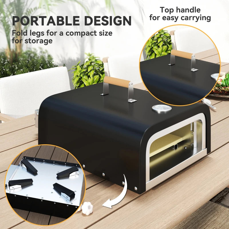 Portable Outdoor Gas Pizza Oven with 12" Stone, Thermometer, Foldable Legs, and Accessories