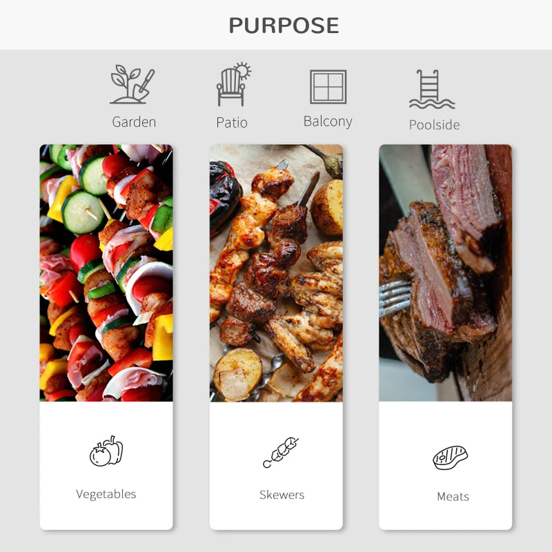 Portable Charcoal Grill with Wheels - Black/Silver, 57x63x94 cm