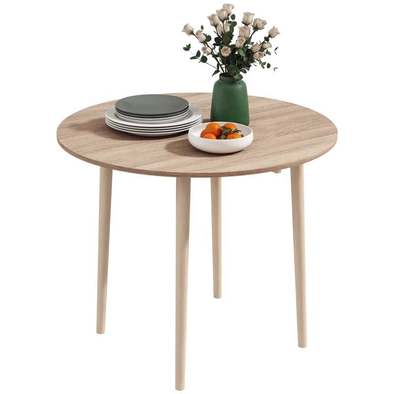 Folding Round Drop Leaf Dining Table for 4 Space Saving Small Kitchen Table with Wood Legs Natural Finish