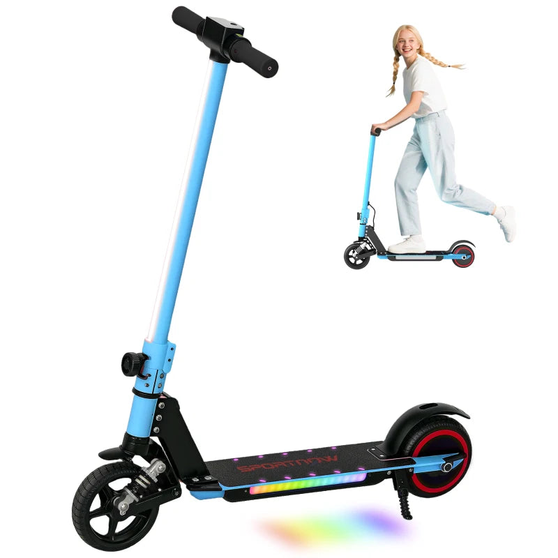 Folding Electric Scooter for Kids with Dual Brakes Front Suspension and LED Lights Blue