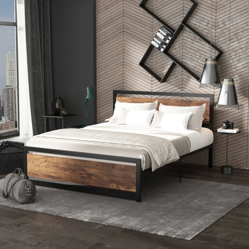 King Size Metal Bed Frame with Headboard & Footboard - Sturdy Slat Support & Underbed Storage - Stylish Bedroom Furniture for Adults