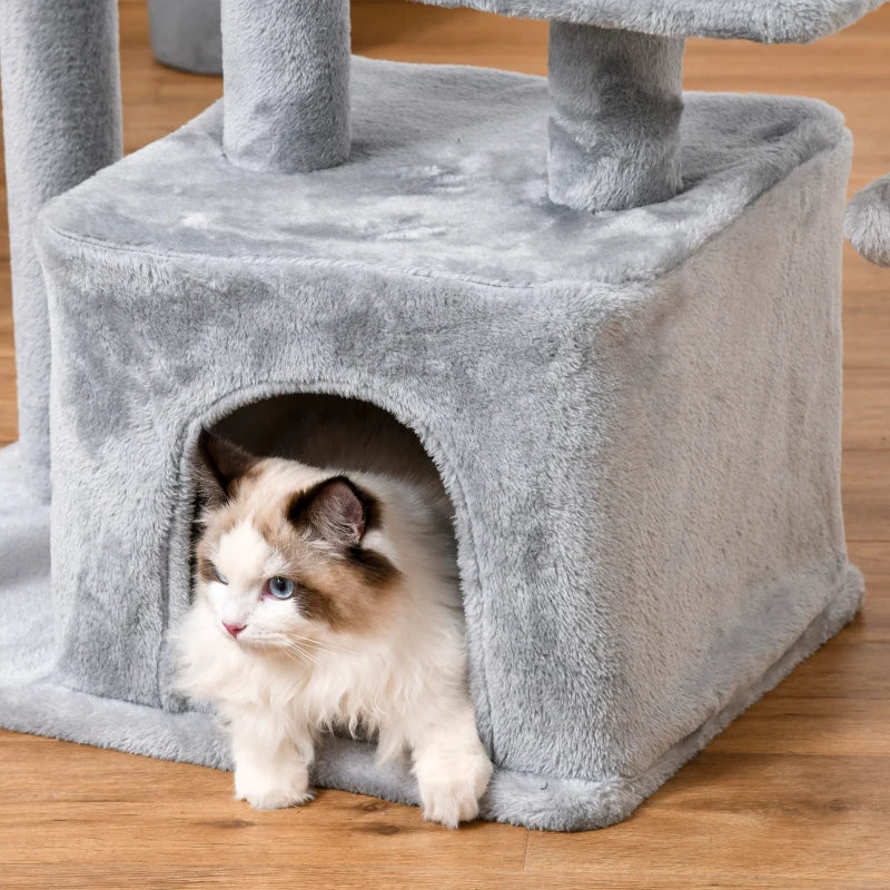 Light Grey Cat Tree Tower 114cm - Indoor Climbing Activity Centre for Kittens with Scratching Post, Perch & Hanging Ball