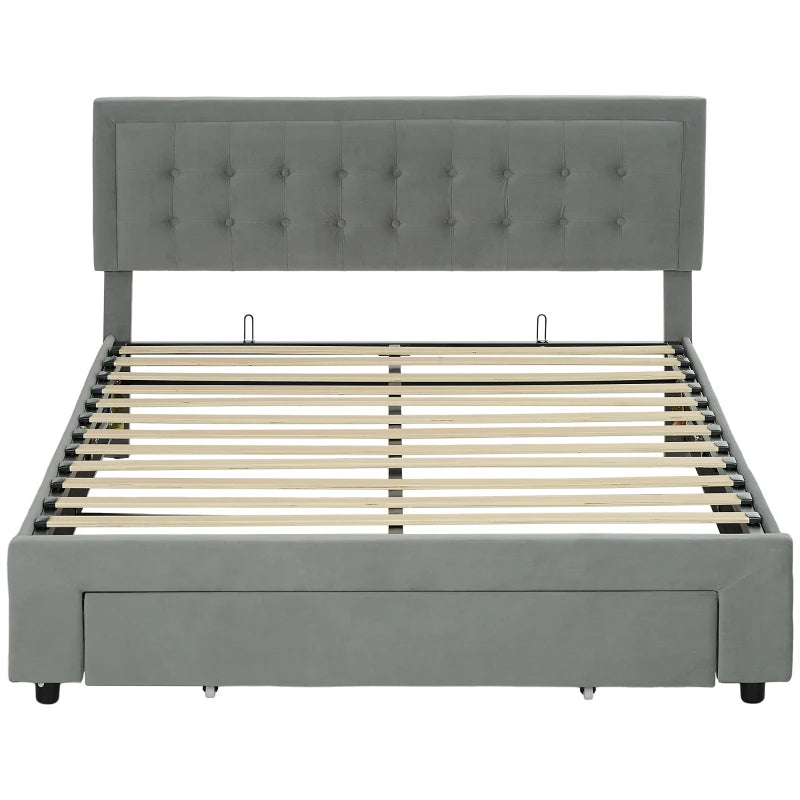 King Size Grey Ottoman Bed Frame with Front Drawer - Stylish Storage Solution for Modern Bedrooms