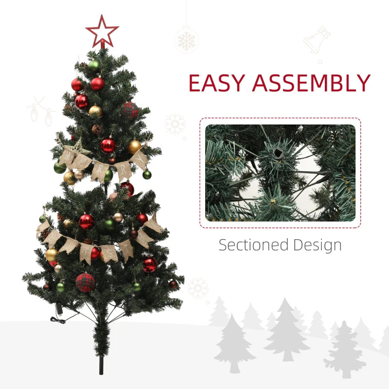 5ft Pre-Lit Christmas Tree with Red and Warm White Decorations - Festive Green Holiday Decor for Home