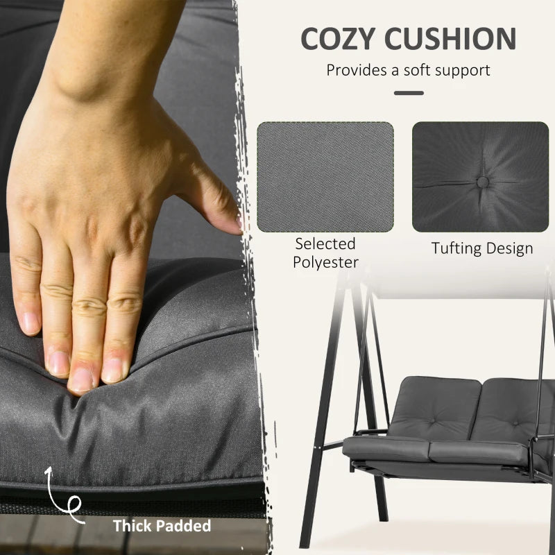 Two-Seater Garden Swing Bench with Adjustable Canopy - Dark Grey - Outdoor Patio Furniture