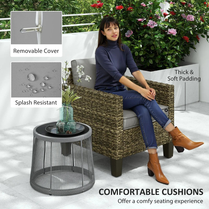 Single Rattan Armchair with Cushions - Mixed Grey - Stylish Outdoor Seating, Comfortable and Durable