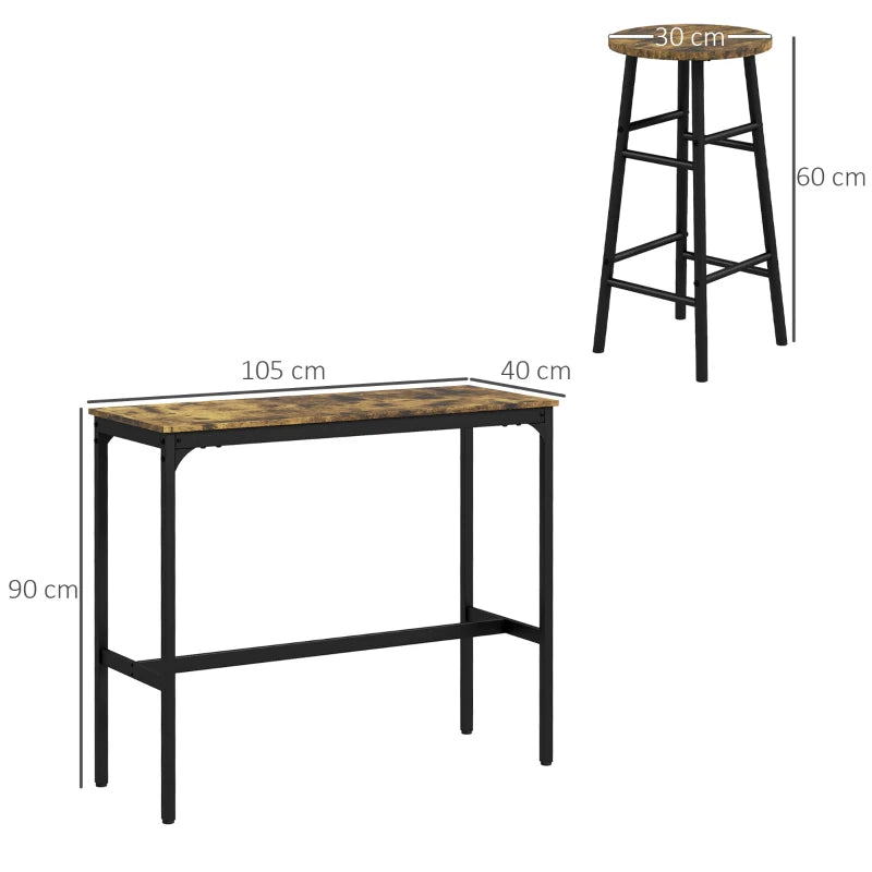 5-Piece Industrial Bar Table Set with 4 Stools - Rustic Brown Dining Table and Chair Set for Home or Kitchen