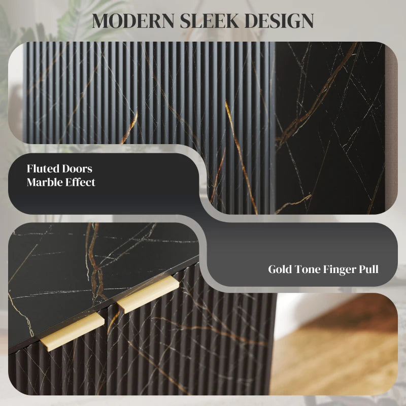 Elegant Black and Gold-Tone Storage Sideboard - Modern Design for Living Room, Dining Room, or Entryway