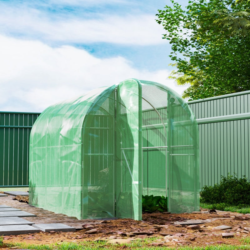 3x2x2m Green Polytunnel Greenhouse with Hinged Door - Walk-in Grow House Tent with PE Cover and Galvanised Steel Frame