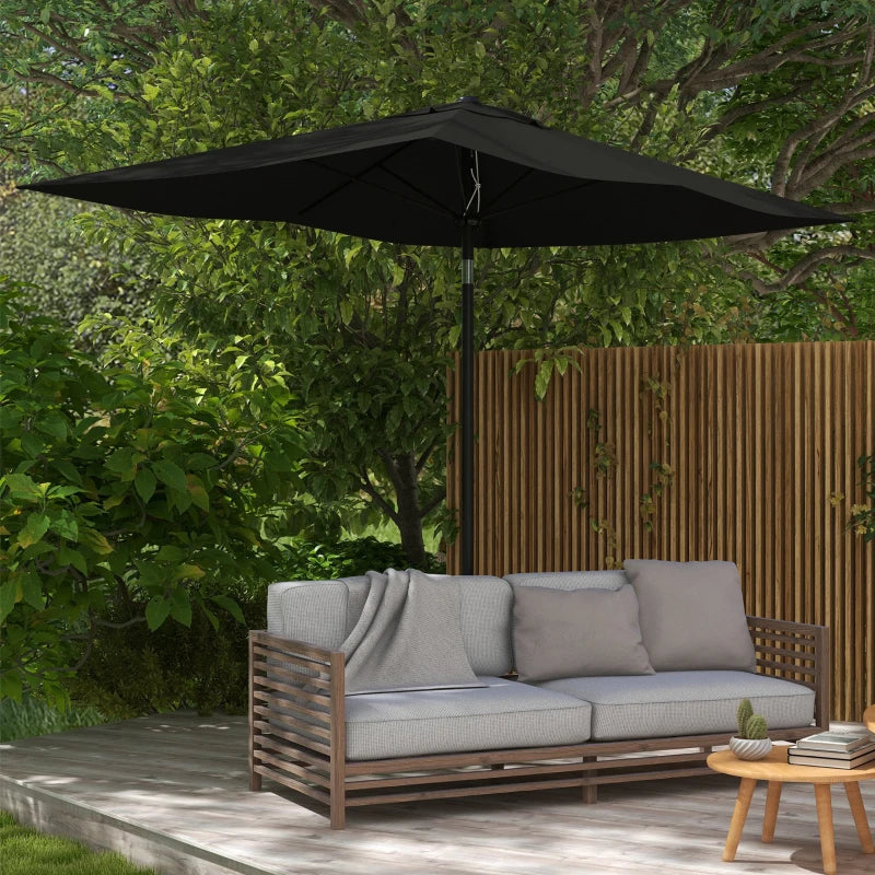 Black Rectangular Garden Parasol Umbrella, 2x3m, Crank Tilt, Aluminium Pole