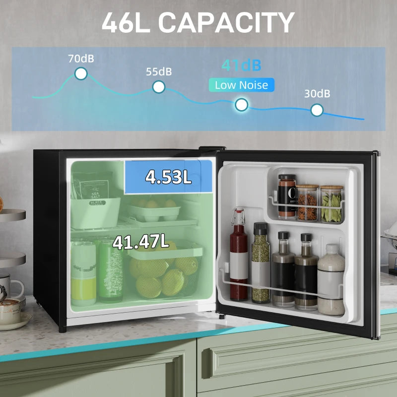 46L Mini Fridge with Ice Box - Compact Table Top Refrigerator, Reversible Door, Adjustable Temp, Perfect for Bedrooms & Home Office - Silver