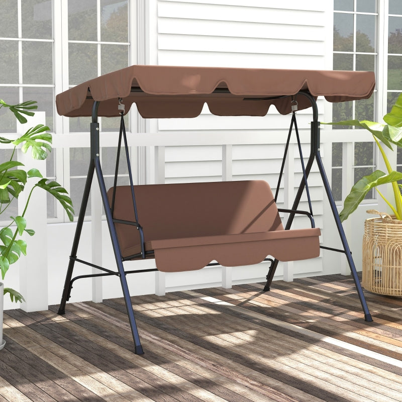 Brown 3-Seat Garden Swing Chair with Adjustable Canopy