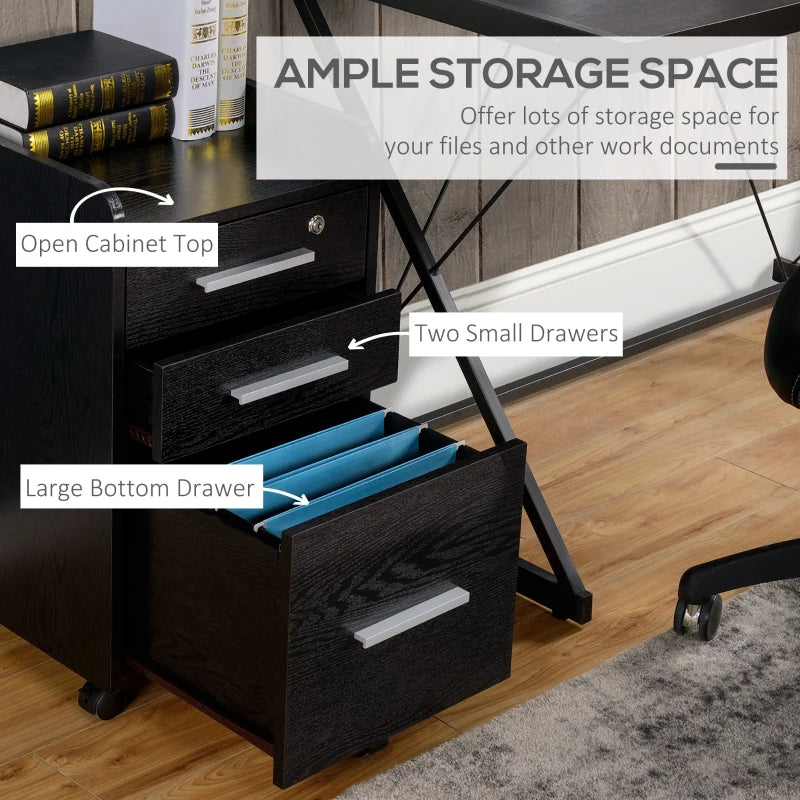 Secure Black Three-Drawer Filing Cabinet with Lock - Ideal for Home Office Storage and Organization