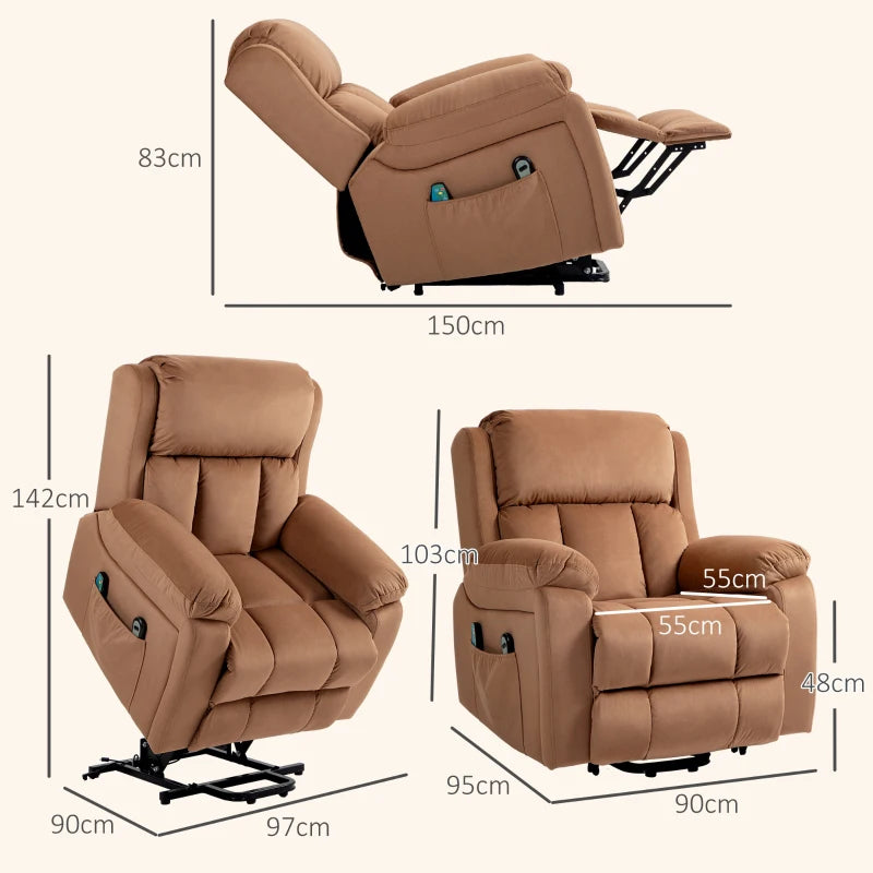 Electric Reclining Lift Chair with Eight Massage Points and Remote Control - Brown Comfort Solution