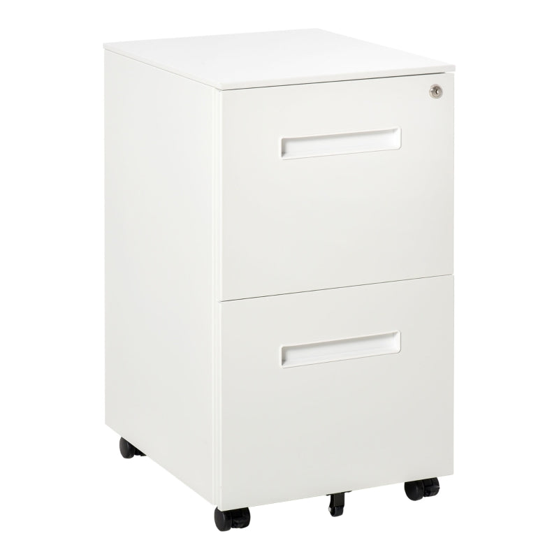 Vinsetto Lockable Metal Mobile File Cabinet with Wheels - 2 Drawer Compact Under Desk Storage for A4 & Legal Files, White