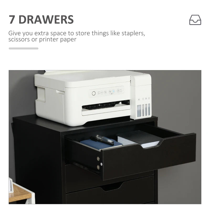 Vinsetto Black Seven-Drawer Filing Cabinet on Wheels - Stylish Storage Solution for Home Office Organization