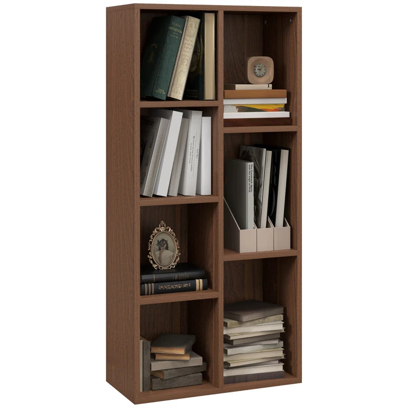Stylish Seven-Cube Bookcase in Walnut Wood Effect - Modern Storage Solution for Home or Office