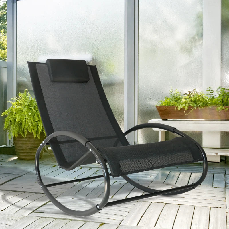 Black Rocking Sun Lounger with Pillow