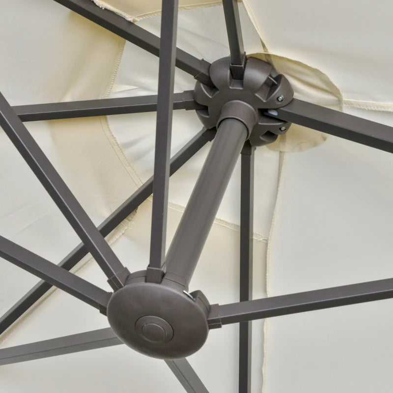 Double-Sided Off-White 4.6M Sun Umbrella Canopy with Crank and Cross Base