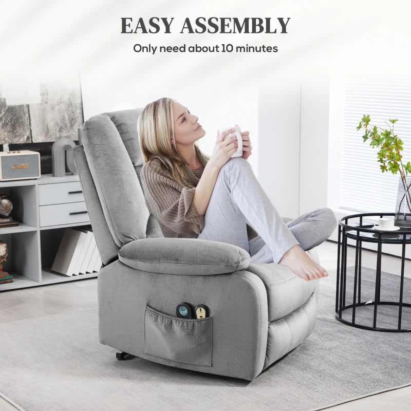 Velvet Electric Lift and Recline Massage Armchair with Remote Control in Grey