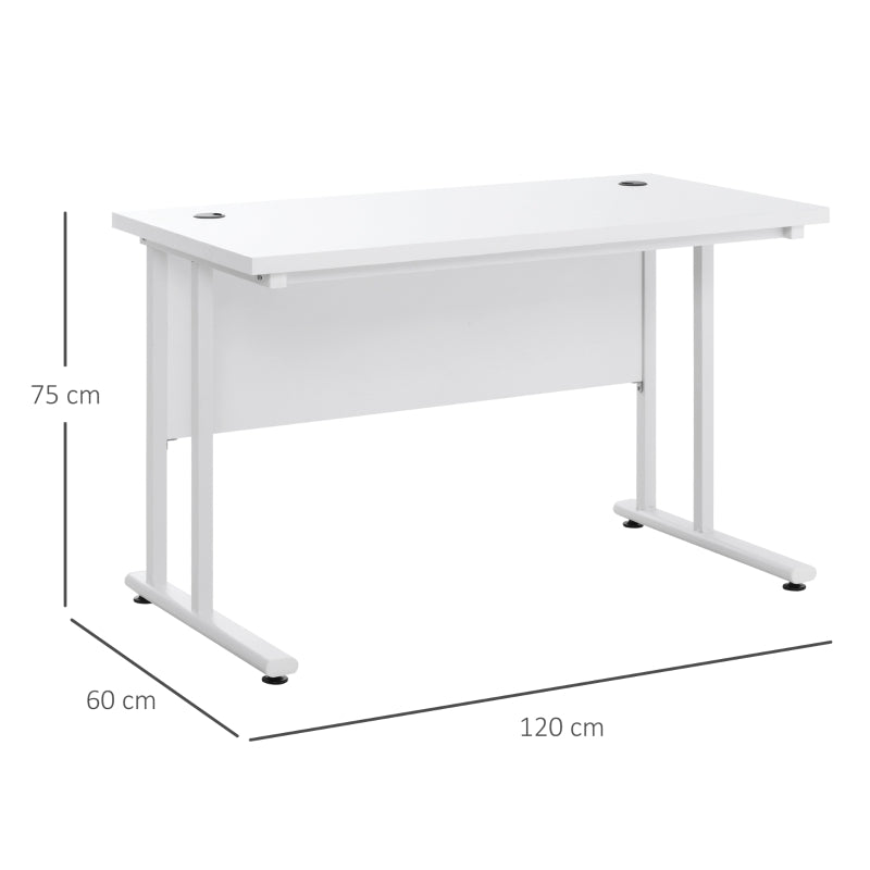 Modern White Computer Desk for Home Office - 120x60x75cm Writing Table with Cable Management & C Shaped Metal Legs
