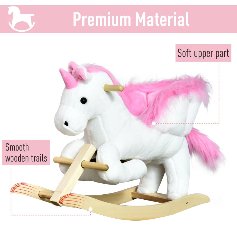 Plush Unicorn Rocking Horse Toy with Music | Wooden Base Rocker for Kids Ages 1.5-3 Years | Fun & Safe