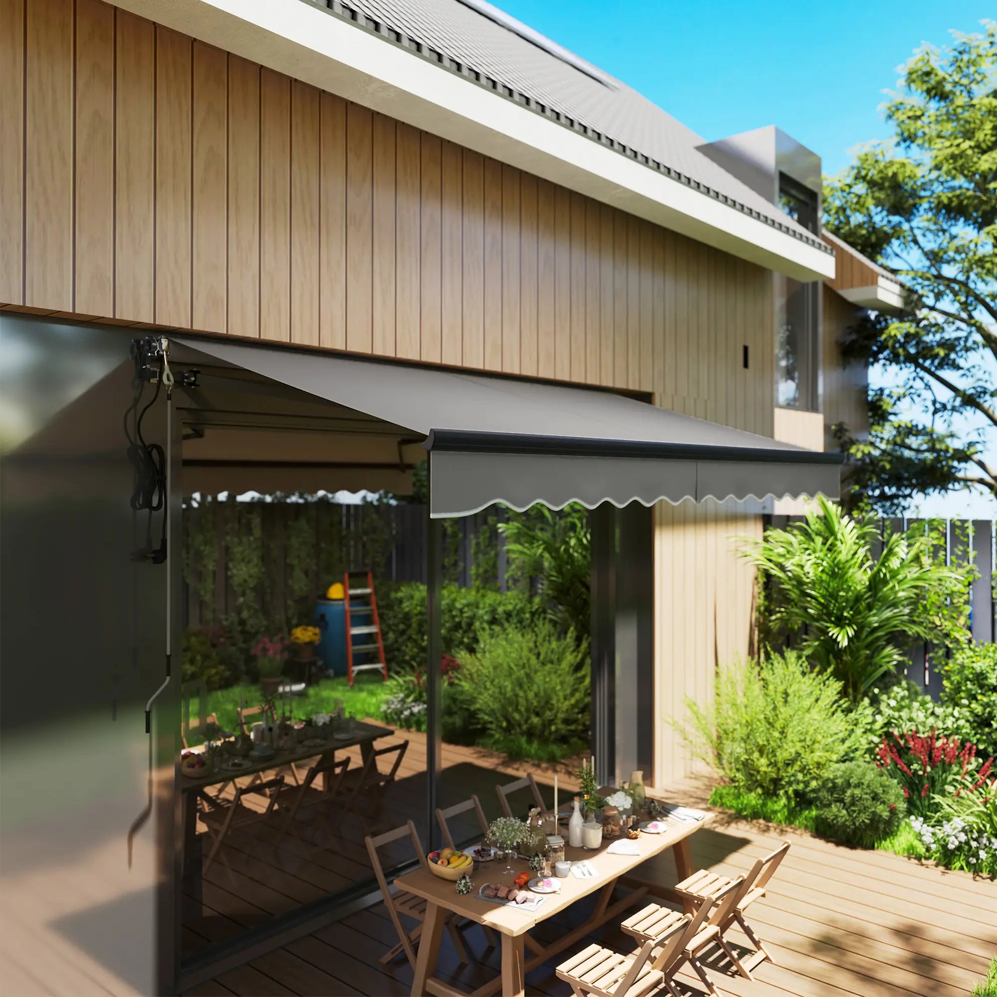 Dark Grey 3.5m x 3m Electric Awning with Remote Controller, Aluminium Frame- UV30+ Sun Shade Canopy