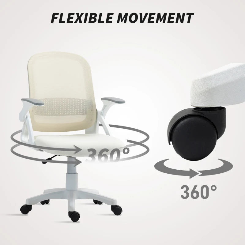 Ergonomic Breathable Mesh Office Chair with Lumbar Support, Swivel Design & Flip-Up Armrests - Ideal for Home/Office, White