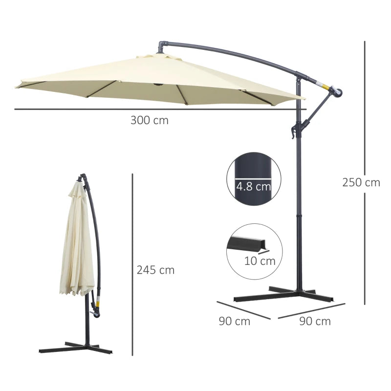 Cream White Hanging Rattan Cantilever Sun Umbrella - 3m