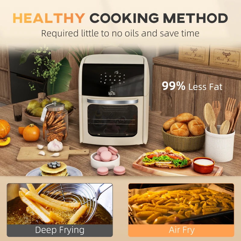 Digital Air Fryer Oven 12L - 8 Preset Modes, 1800W Rapid Air Circulation, Memory Function, Cream Color