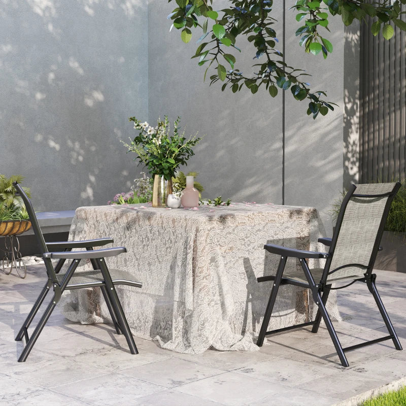 Set of Two Black and Grey Folding Outdoor Chairs - Compact Size for Easy Storage