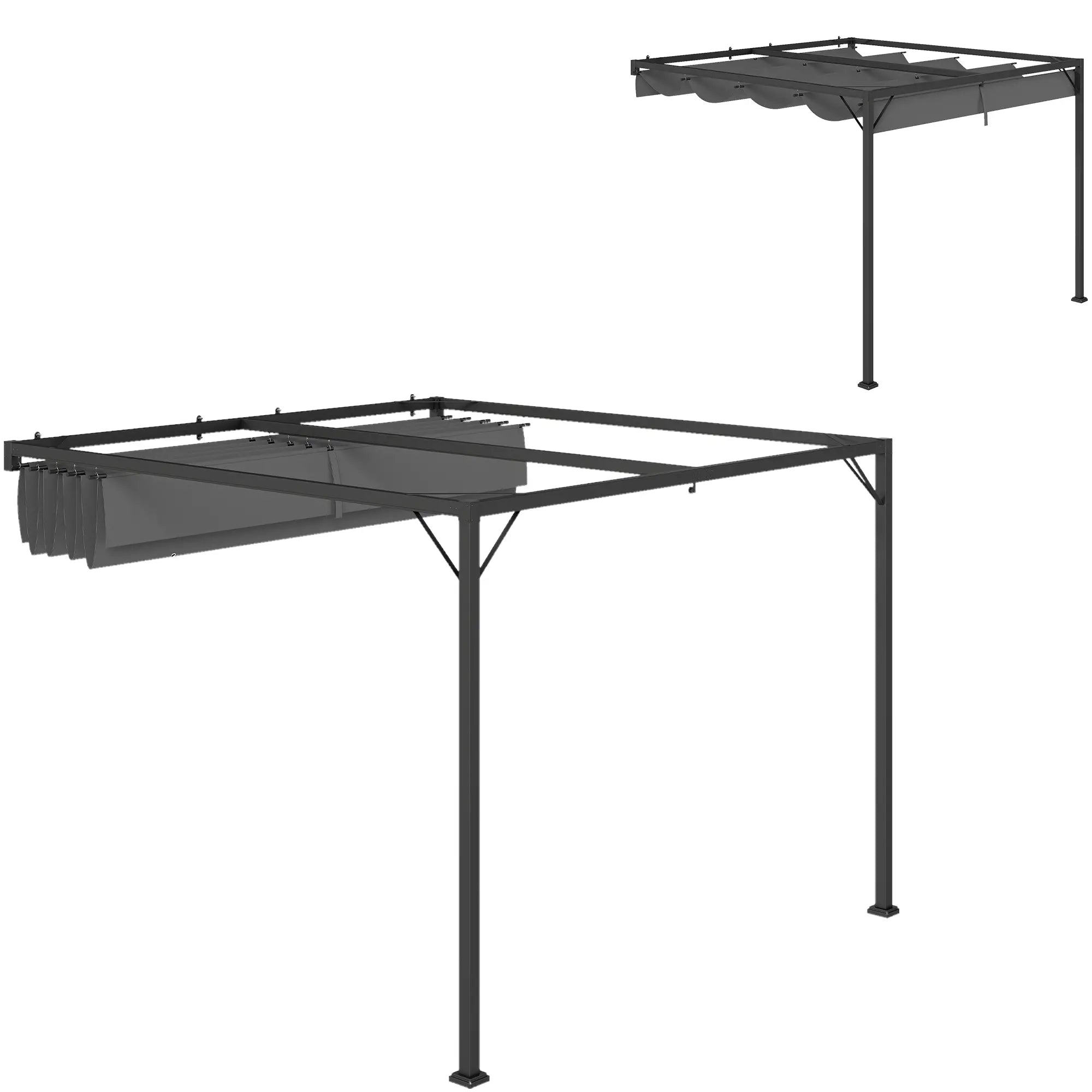 3m x 3m Grey Lean-To Pergola with Retractable Canopy